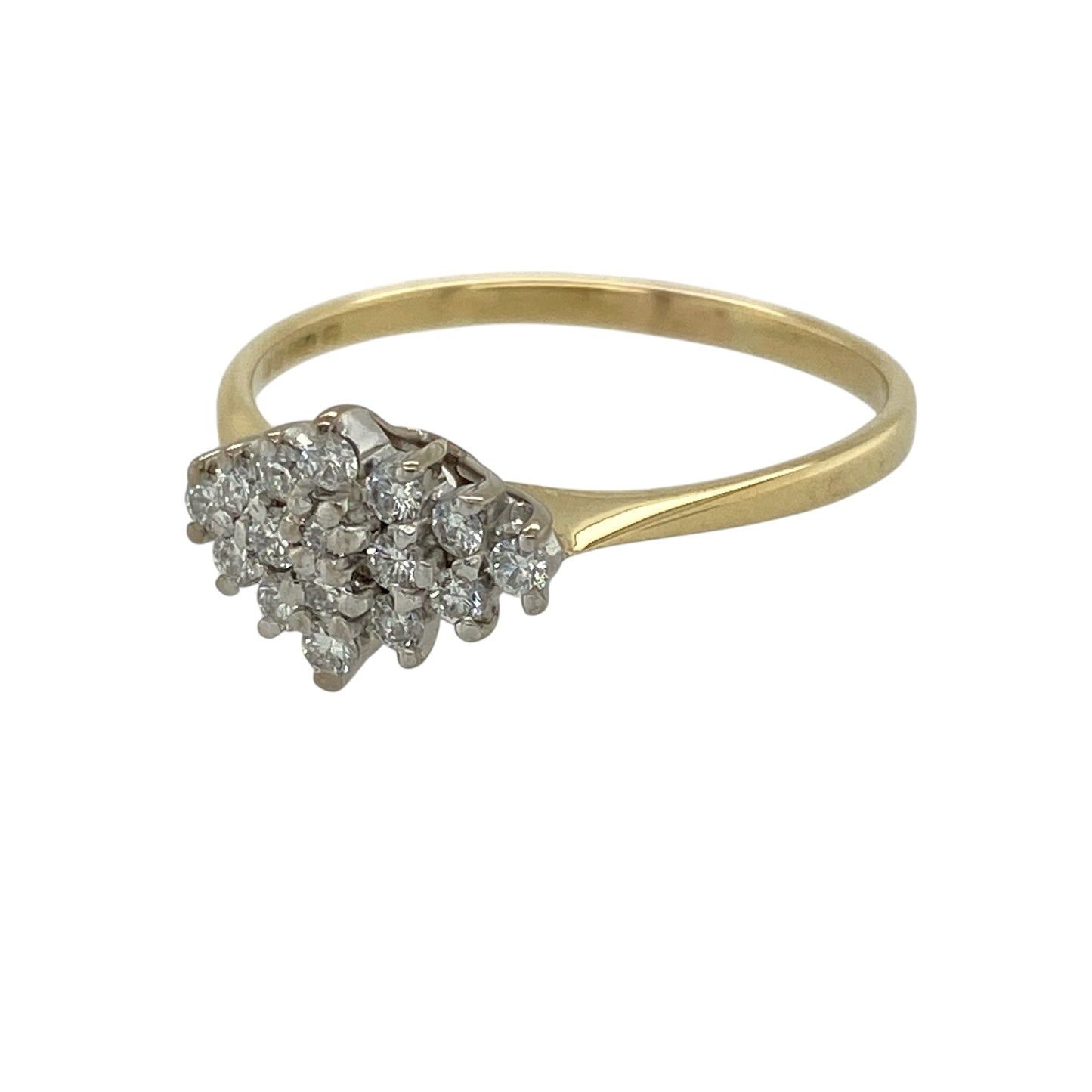Add timeless elegance and refined sparkle to your collection with this pre-owned 18ct yellow gold diamond set cluster ring—an effortlessly stylish piece with classic appeal.

Design: The ring features a diamond cluster front measuring approximately 8mm in height, creating a bright and eye-catching focal point with a beautifully balanced arrangement.
Material: Made from 18-carat yellow gold, the polished finish enhances the richness of the metal while complementing the brilliance of the diamonds.