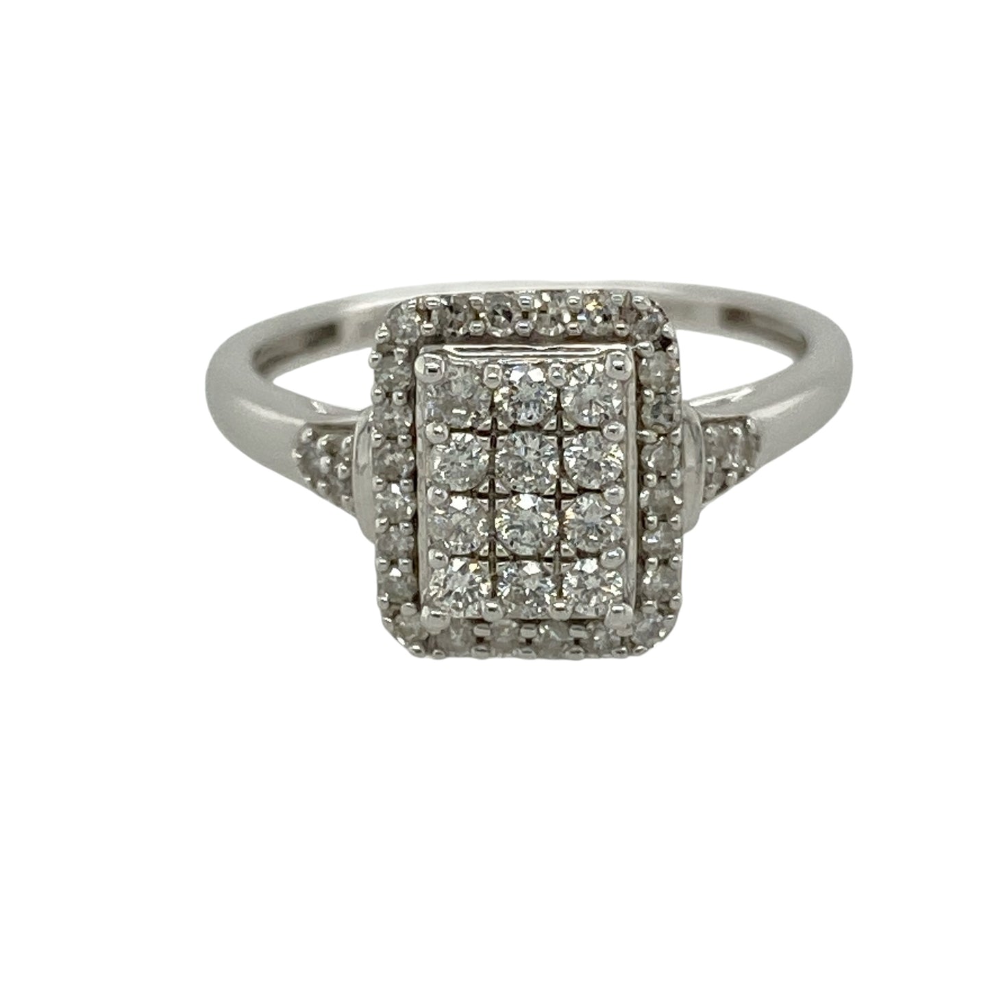 9ct White Gold & Diamond Set Rectangle Cluster Ring