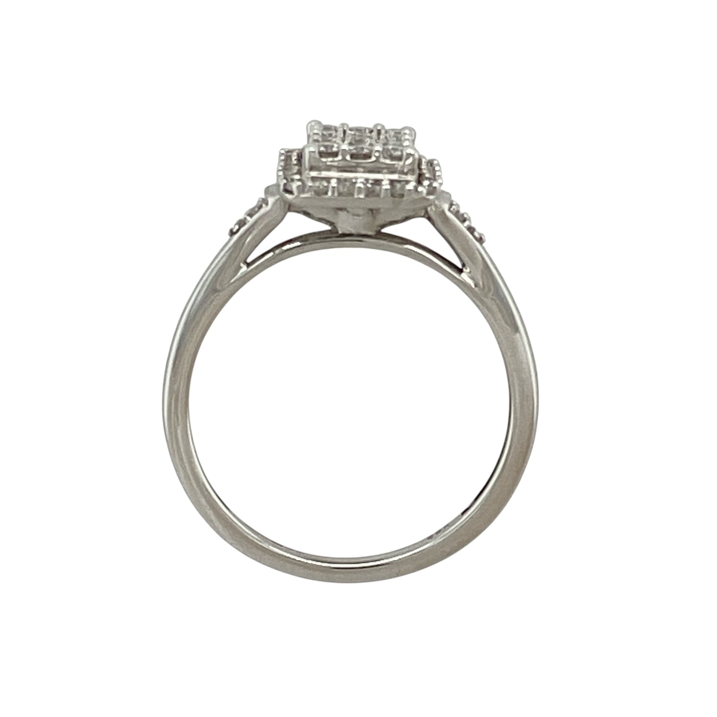 9ct White Gold & Diamond Set Rectangle Cluster Ring