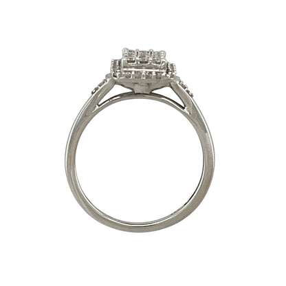 9ct White Gold & Diamond Set Rectangle Cluster Ring