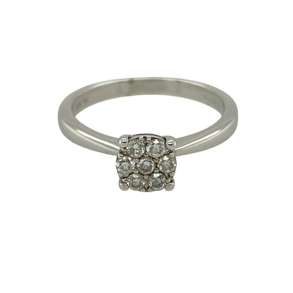 9ct White Gold & Diamond Set Flower Cluster Ring