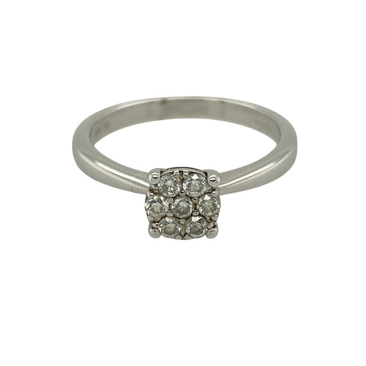 9ct White Gold & Diamond Set Flower Cluster Ring