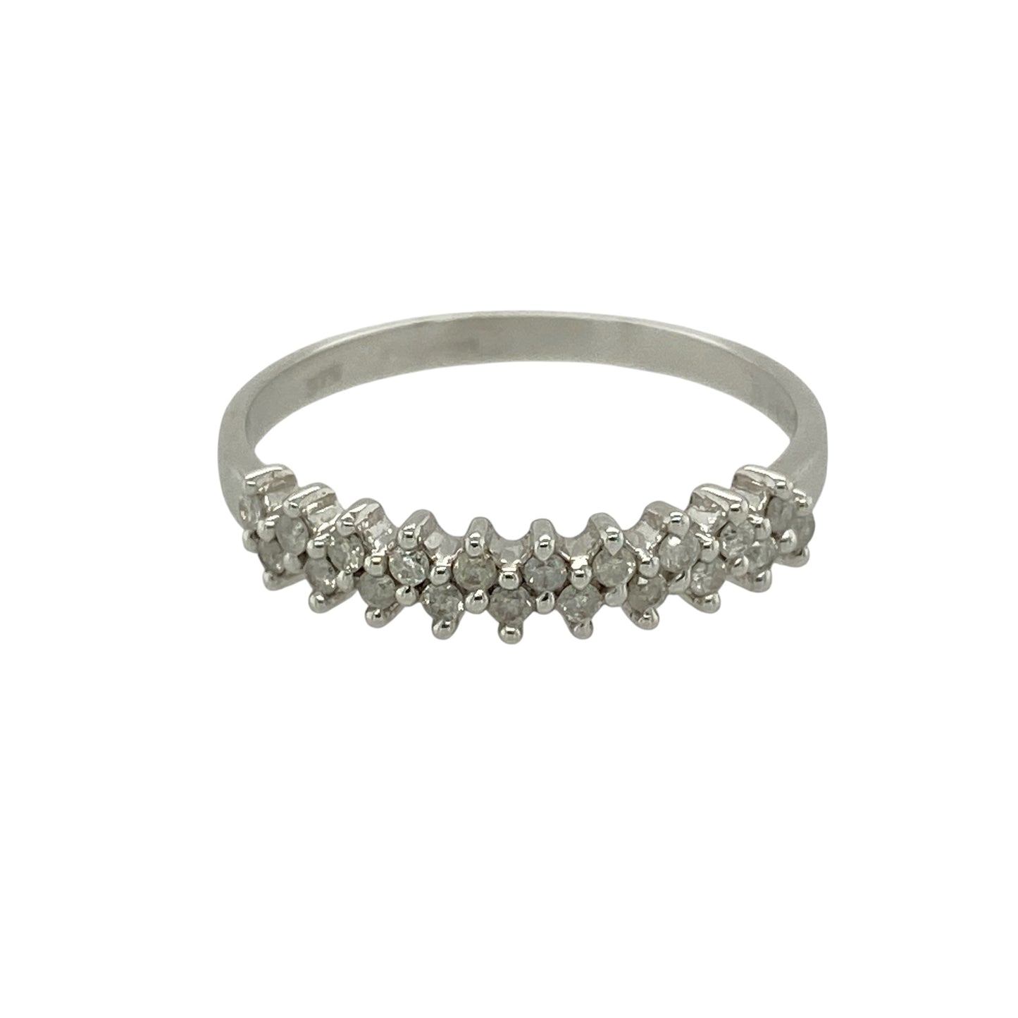 9ct White Gold & Diamond Set Two Row Band Ring