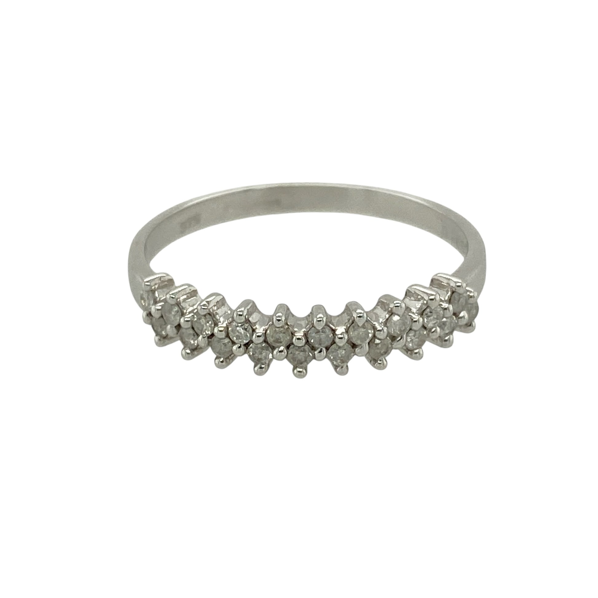 9ct White Gold & Diamond Set Two Row Band Ring