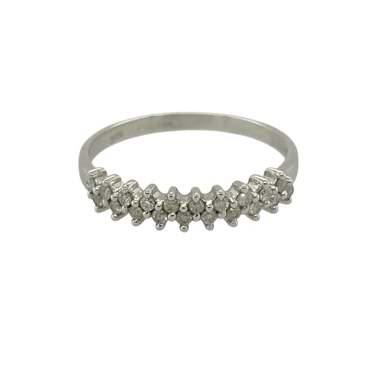 9ct White Gold & Diamond Set Two Row Band Ring