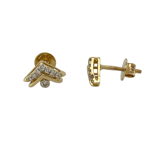 14ct Gold & Diamond Set Fan Style Stud Earrings