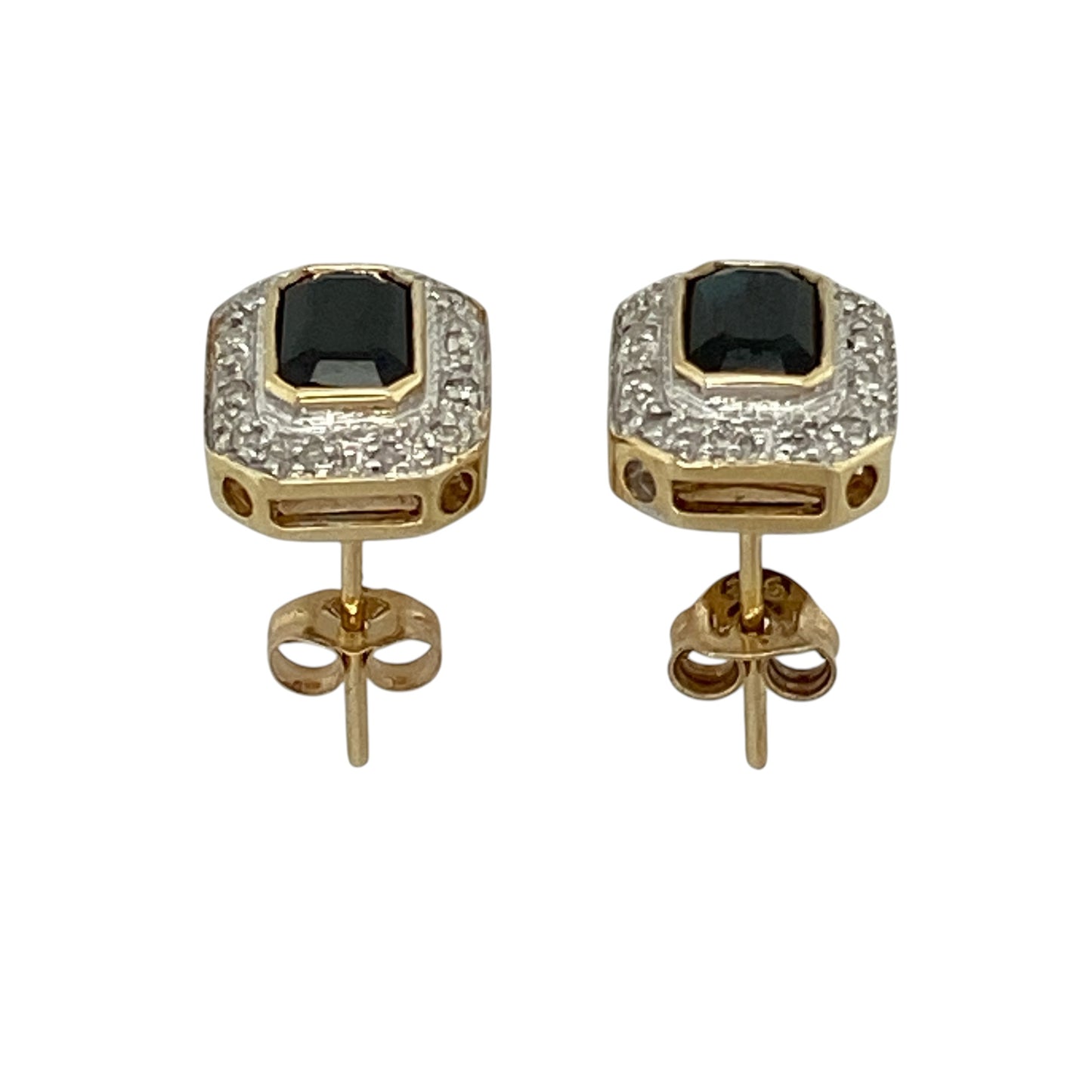 9ct Gold Diamond & Sapphire Set Halo Stud Earrings