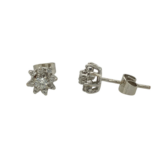 18ct White Gold & Diamond Set Cluster Stud Earrings