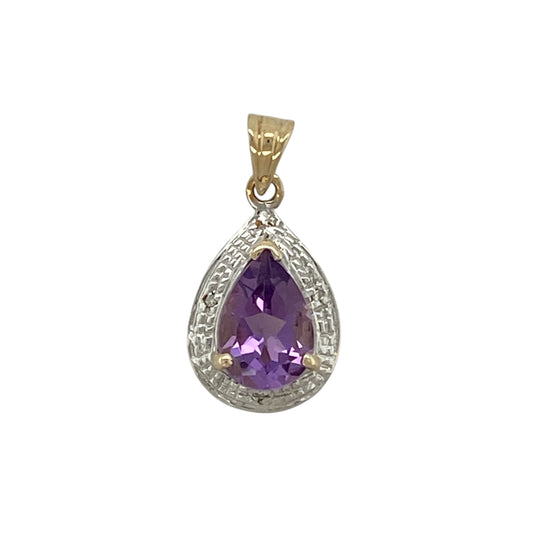 9ct Gold Diamond & Amethyst Set Pendant