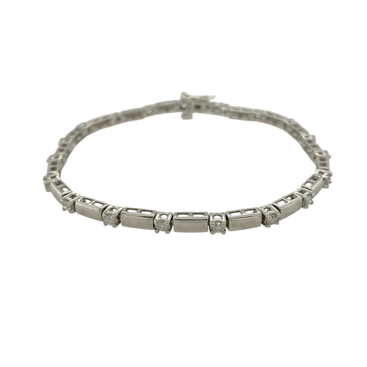 9ct White Gold & Diamond Set 7.25" Bracelet