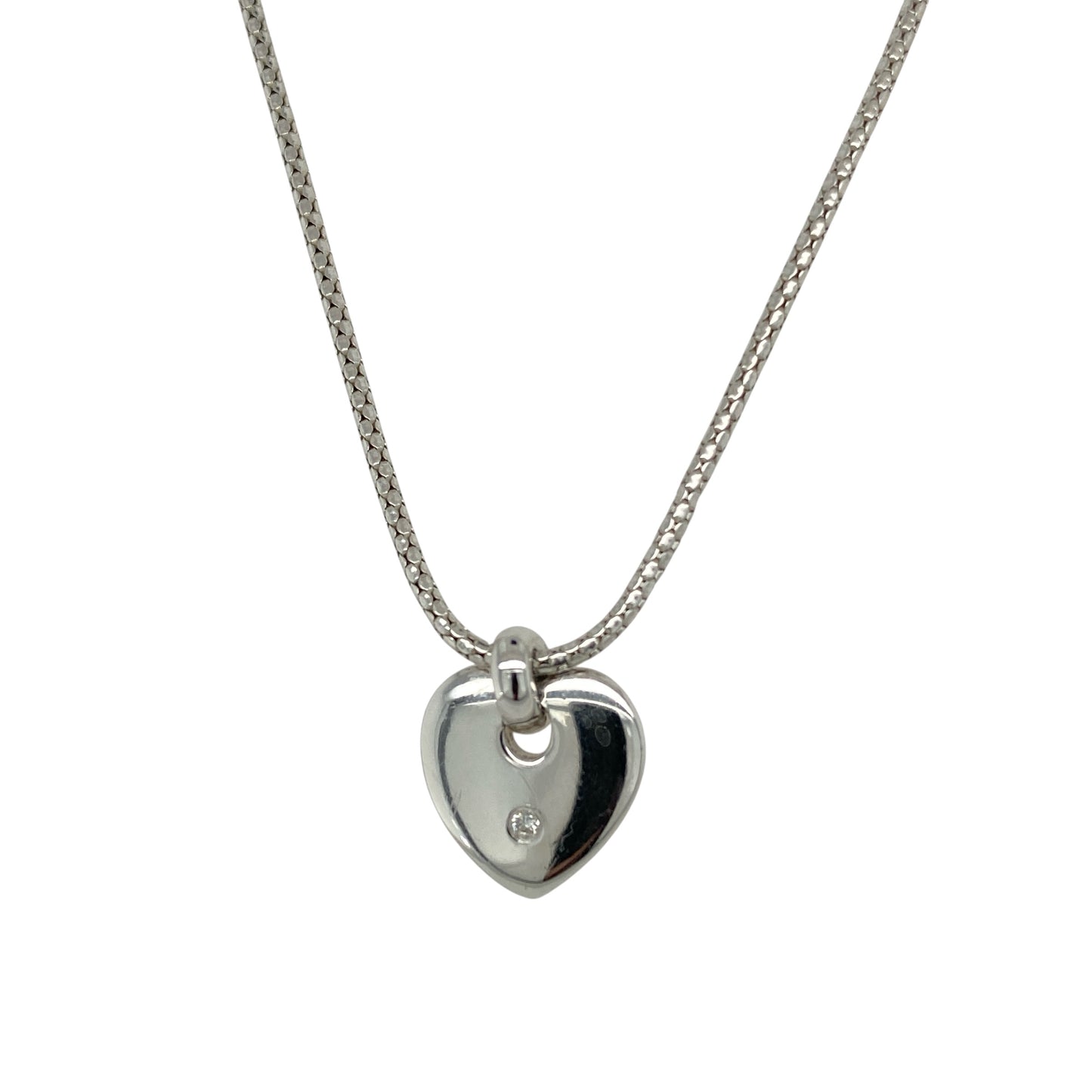 9ct White Gold & Diamond Set Heart 16" Necklace