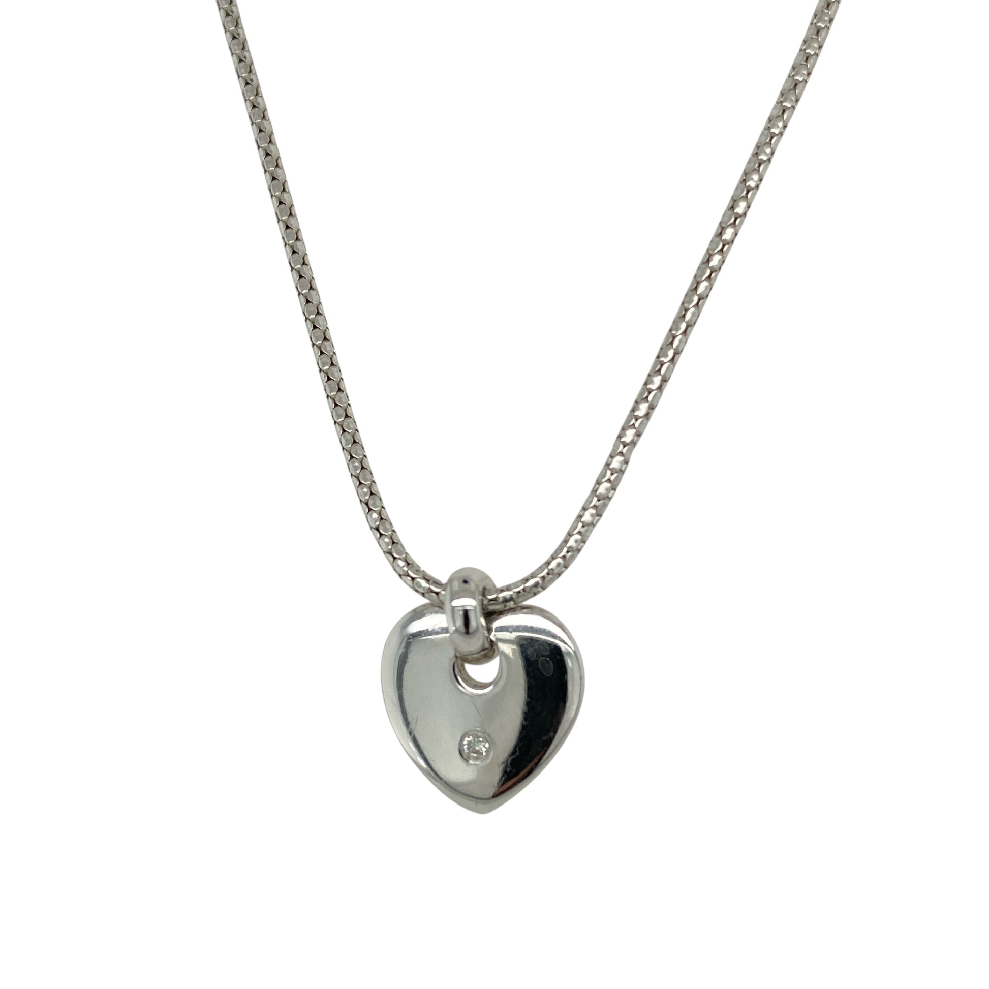 9ct White Gold & Diamond Set Heart 16" Necklace