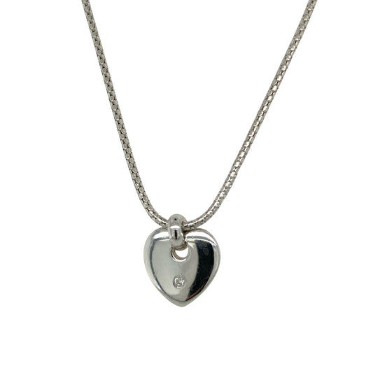 9ct White Gold & Diamond Set Heart 16" Necklace