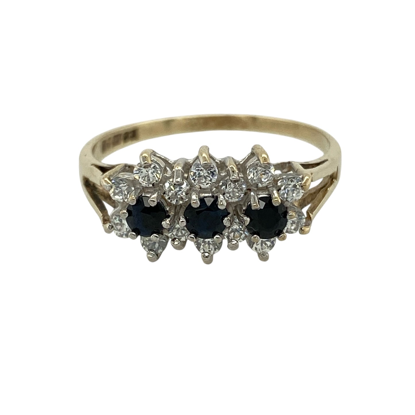 9ct Gold Sapphire & Cubic Zirconia Set Cluster Ring