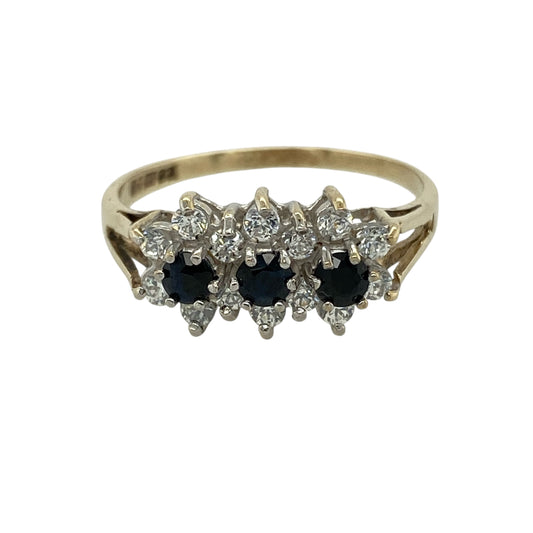 9ct Gold Sapphire & Cubic Zirconia Set Cluster Ring