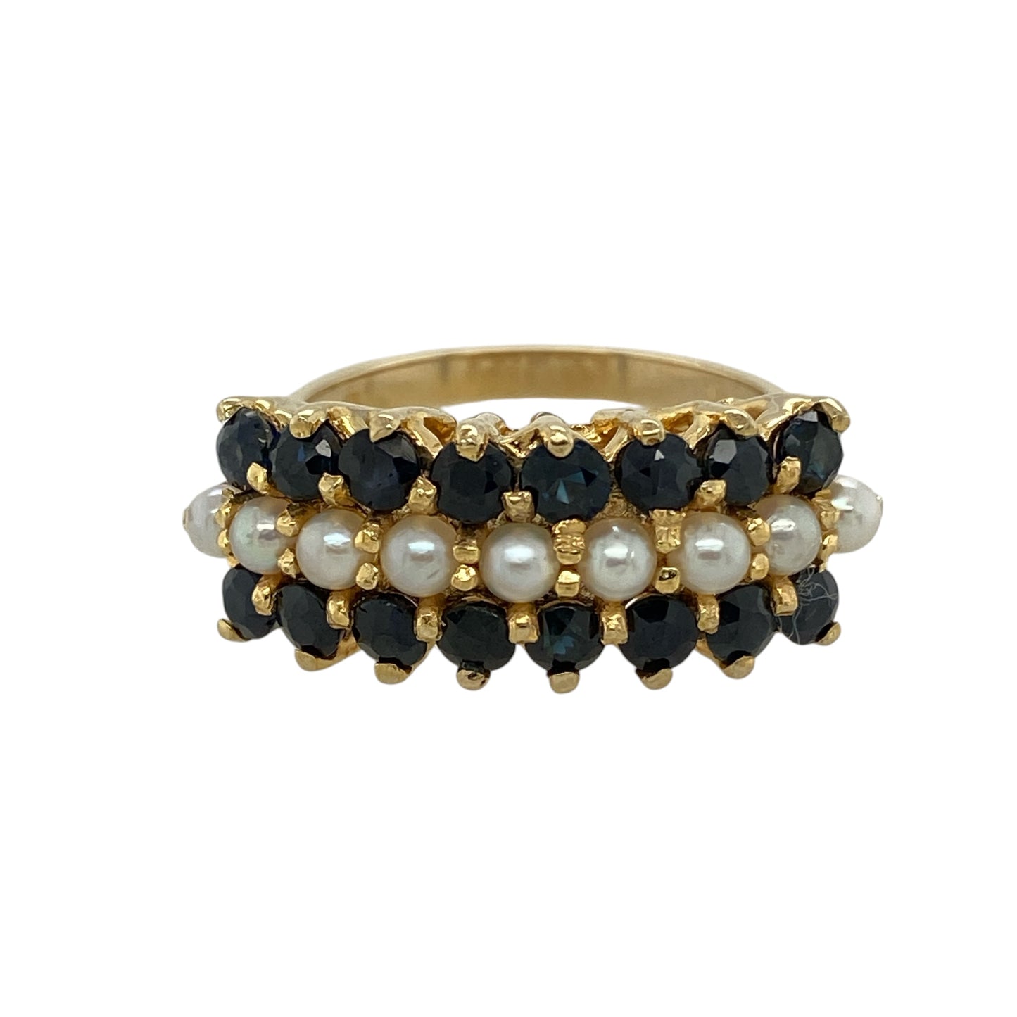 9ct Gold Sapphire & Pearl Set Band Ring