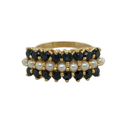 9ct Gold Sapphire & Pearl Set Band Ring