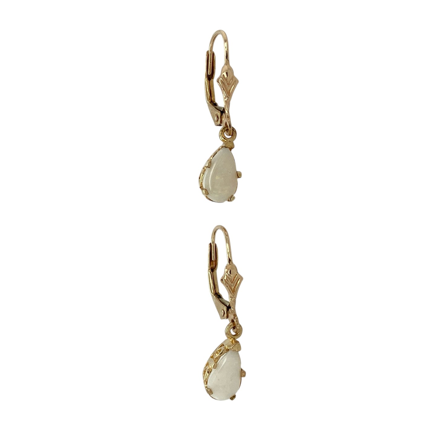 9ct Gold & Opalique Set Teardrop Drop Earrings