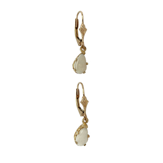9ct Gold & Opalique Set Teardrop Drop Earrings
