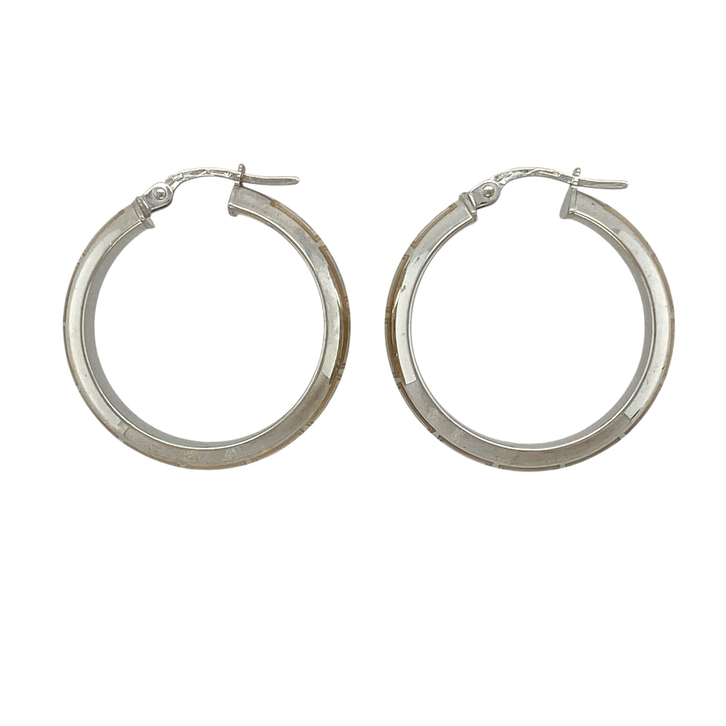 9ct White Gold Greek Key Hoop Creole Earrings