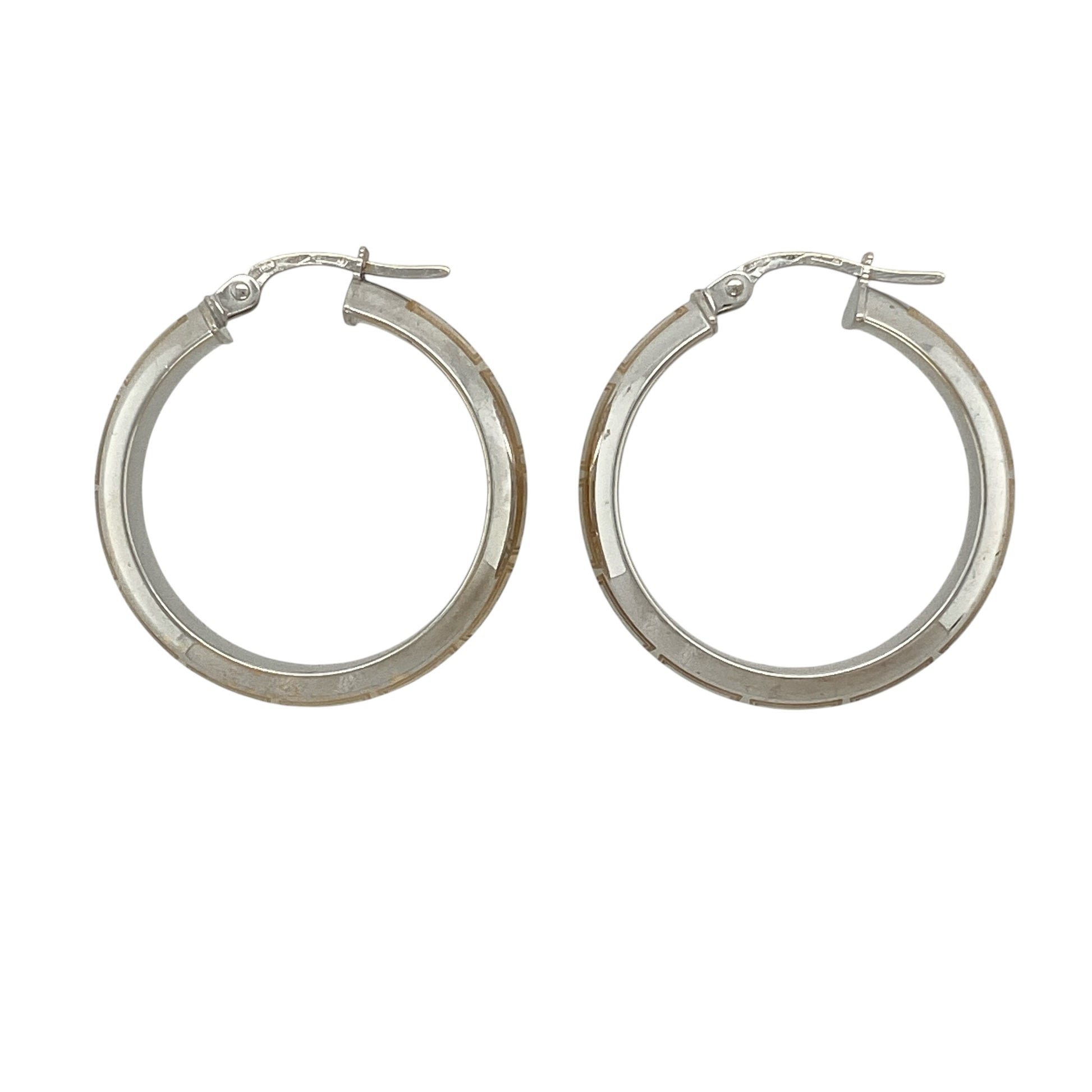 9ct White Gold Greek Key Hoop Creole Earrings