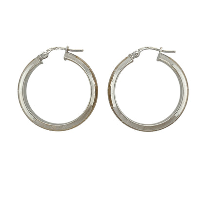 9ct White Gold Greek Key Hoop Creole Earrings