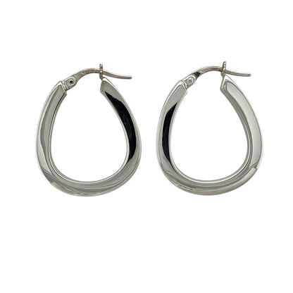 9ct White Gold Squared Oval Creole Earrings