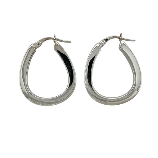 9ct White Gold Squared Oval Creole Earrings