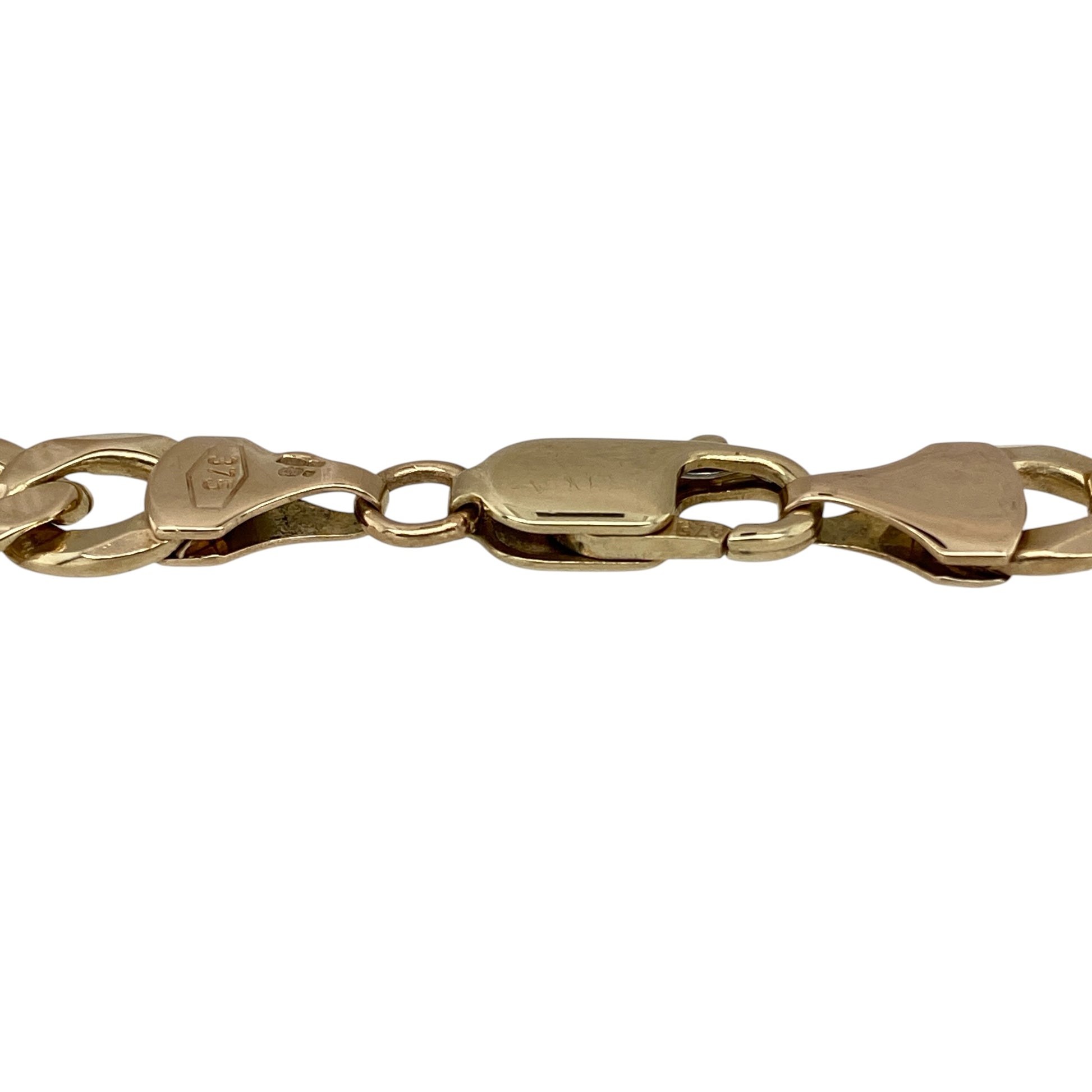 Make a bold statement with this pre-owned 9ct yellow gold curb bracelet—an eye-catching piece with timeless strength and classic appeal.

Design: The bracelet features a 7mm wide curb link design, creating a strong and structured look with smooth, interlocking links that sit comfortably on the wrist.
Material: Made from 9-carat yellow gold, the polished finish enhances the rich, warm tone of the metal while adding a bright, reflective shine.