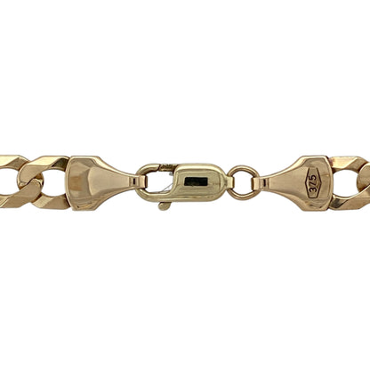 Make a powerful statement with this pre-owned 9ct yellow gold curb chain—an impressive piece with bold presence and timeless appeal.

Design: The chain features a substantial 7mm wide curb link design, creating a strong and structured look with smooth, interlocking links that sit comfortably against the skin.
Material: Made from 9-carat yellow gold, the polished finish enhances the rich, warm tone of the metal while adding a bright, reflective shine.
