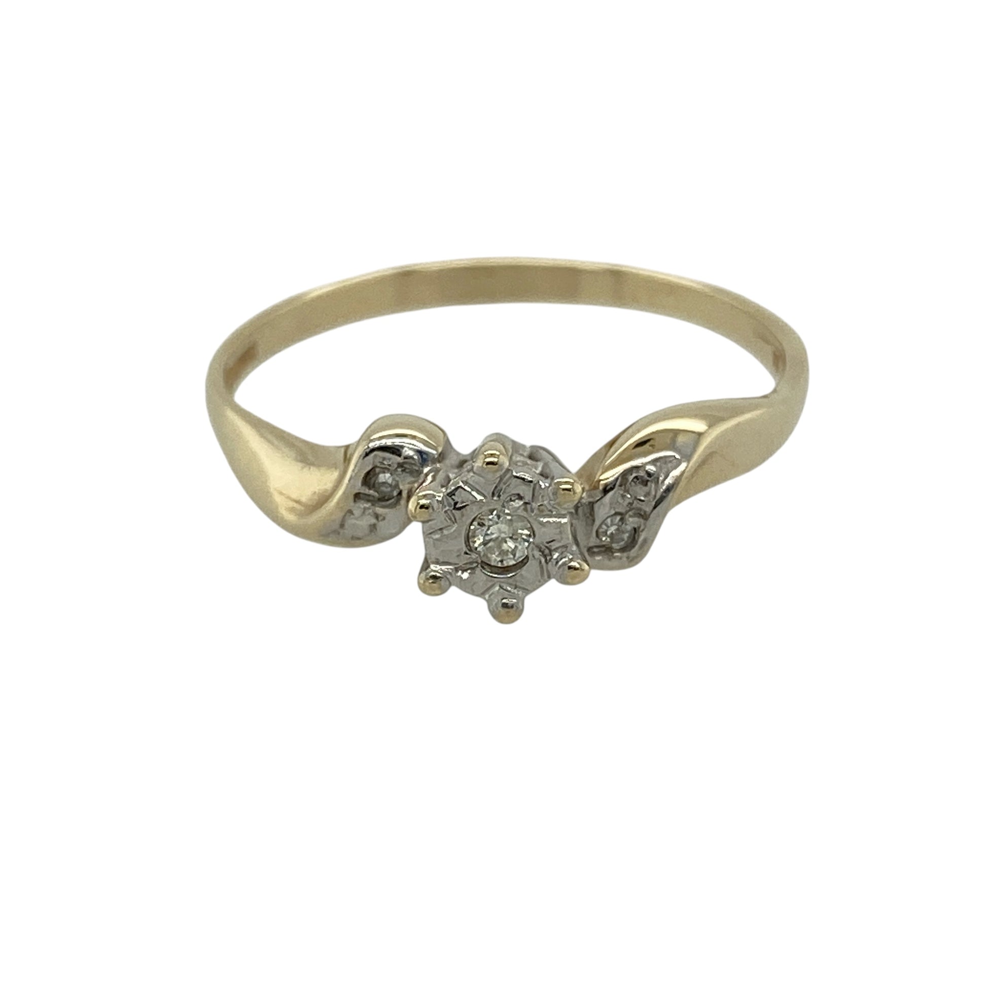 9ct Gold & Diamond Set Solitaire Twist Ring