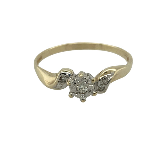 9ct Gold & Diamond Set Solitaire Twist Ring
