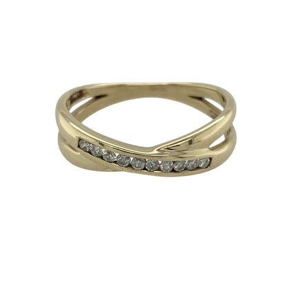 9ct Gold & Diamond Set Crossover Band Ring