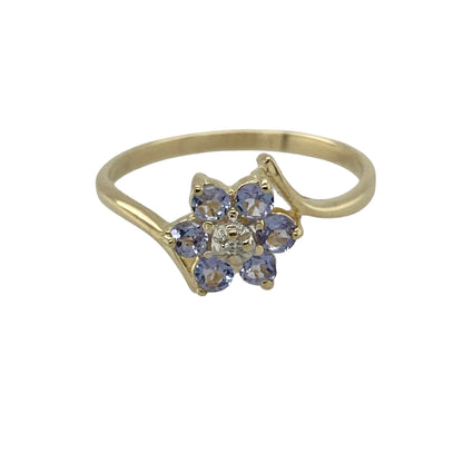 9ct Gold Diamond & Tanzanite Set Flower Cluster Twist Ring