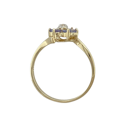 9ct Gold Diamond & Tanzanite Set Flower Cluster Twist Ring