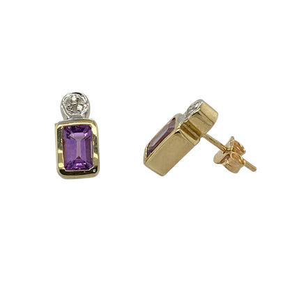 9ct Gold Diamond & Amethyst Set Stud Earrings