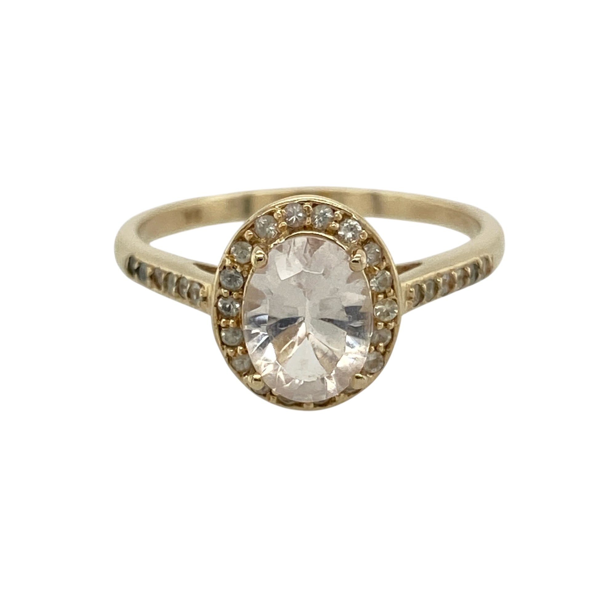 9ct Gold Pink Stone & Cubic Zirconia Set Halo Ring