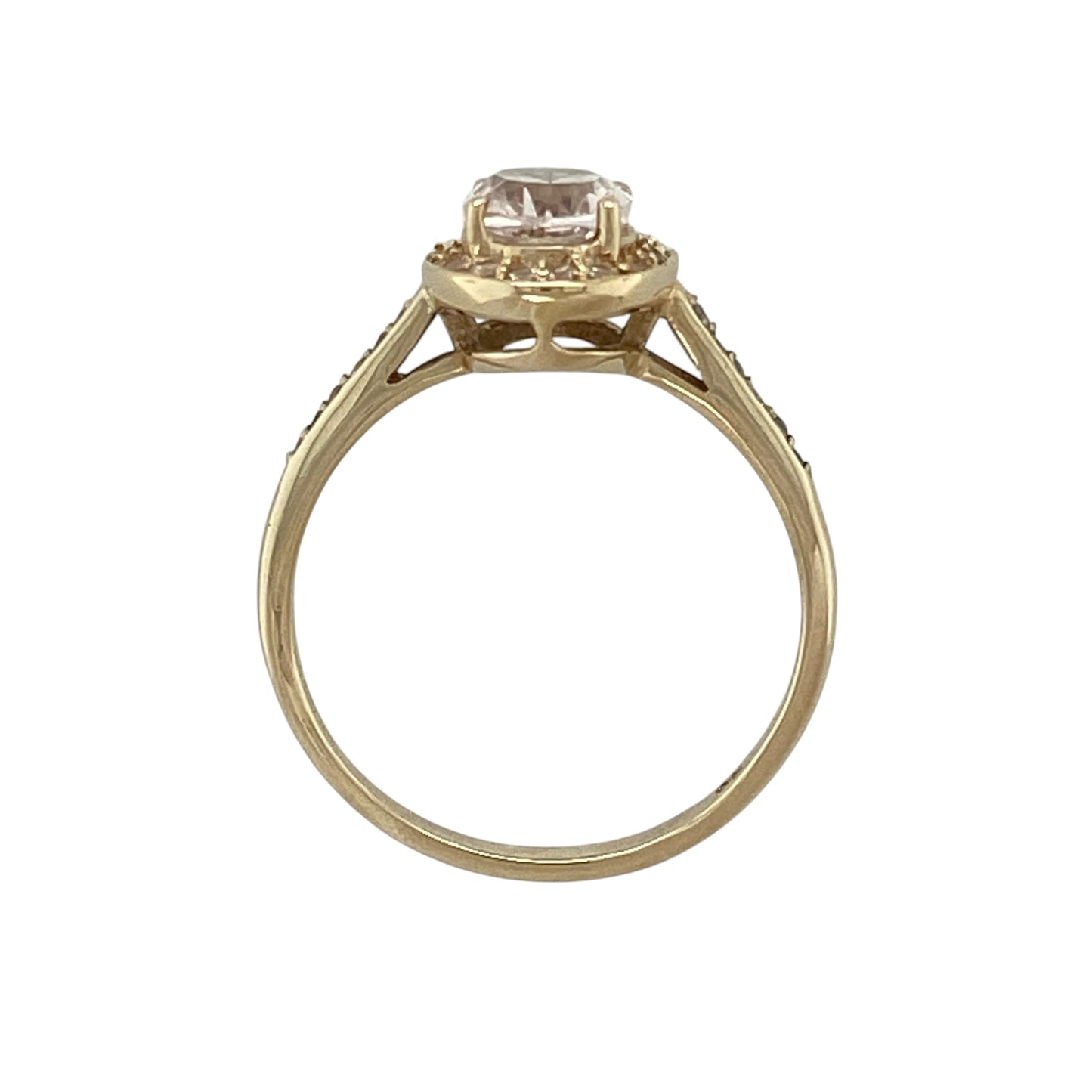 9ct Gold Pink Stone & Cubic Zirconia Set Halo Ring