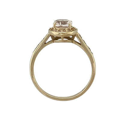 9ct Gold Pink Stone & Cubic Zirconia Set Halo Ring
