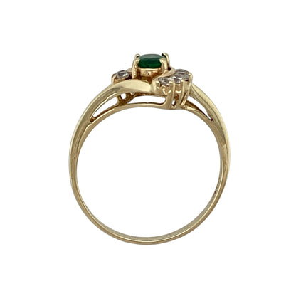 14ct Gold Green Stone & Cubic Zirconia Set Ring