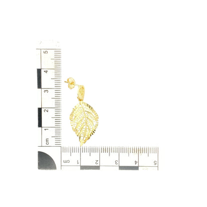 9ct Gold Filigree Open Patterned Leaf Drop Earrings