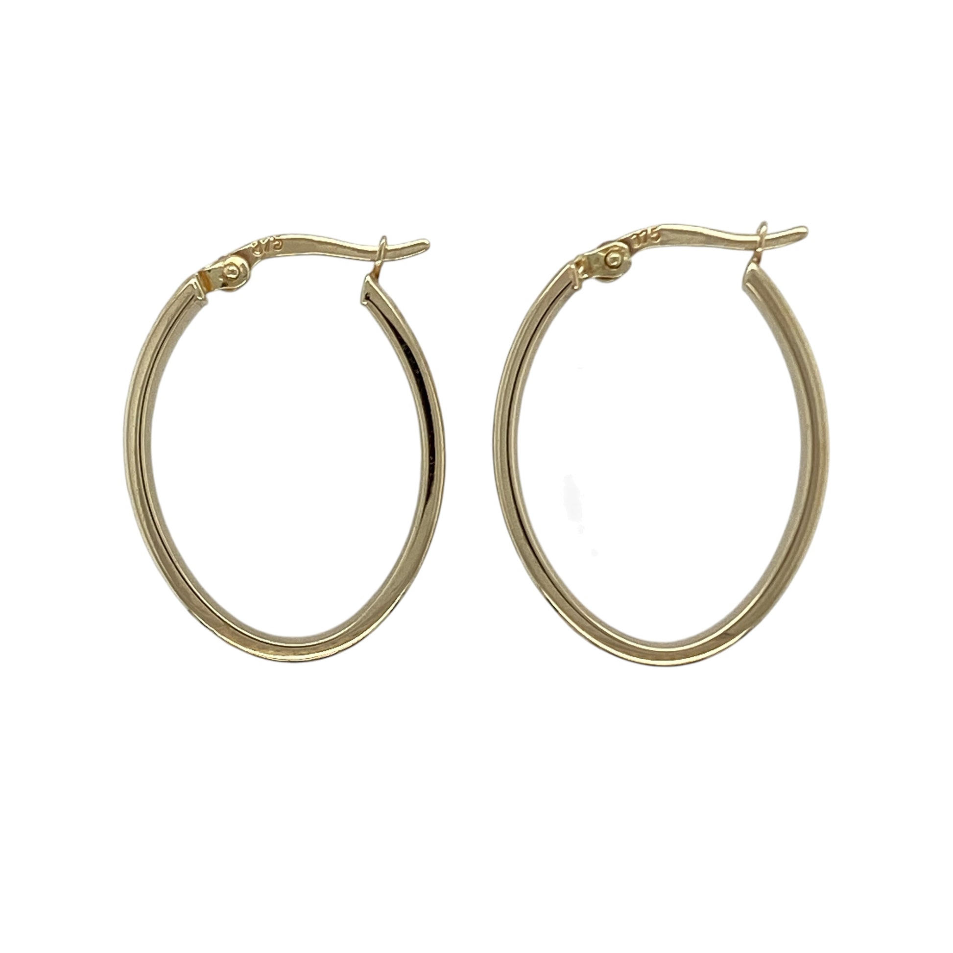 9ct Gold Textured Criss Cross Patterned Oval Creole Earrings