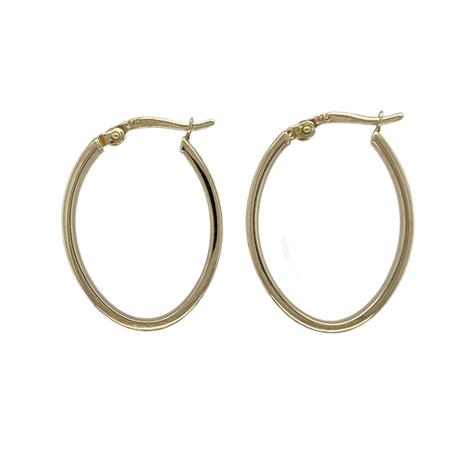 9ct Gold Textured Criss Cross Patterned Oval Creole Earrings