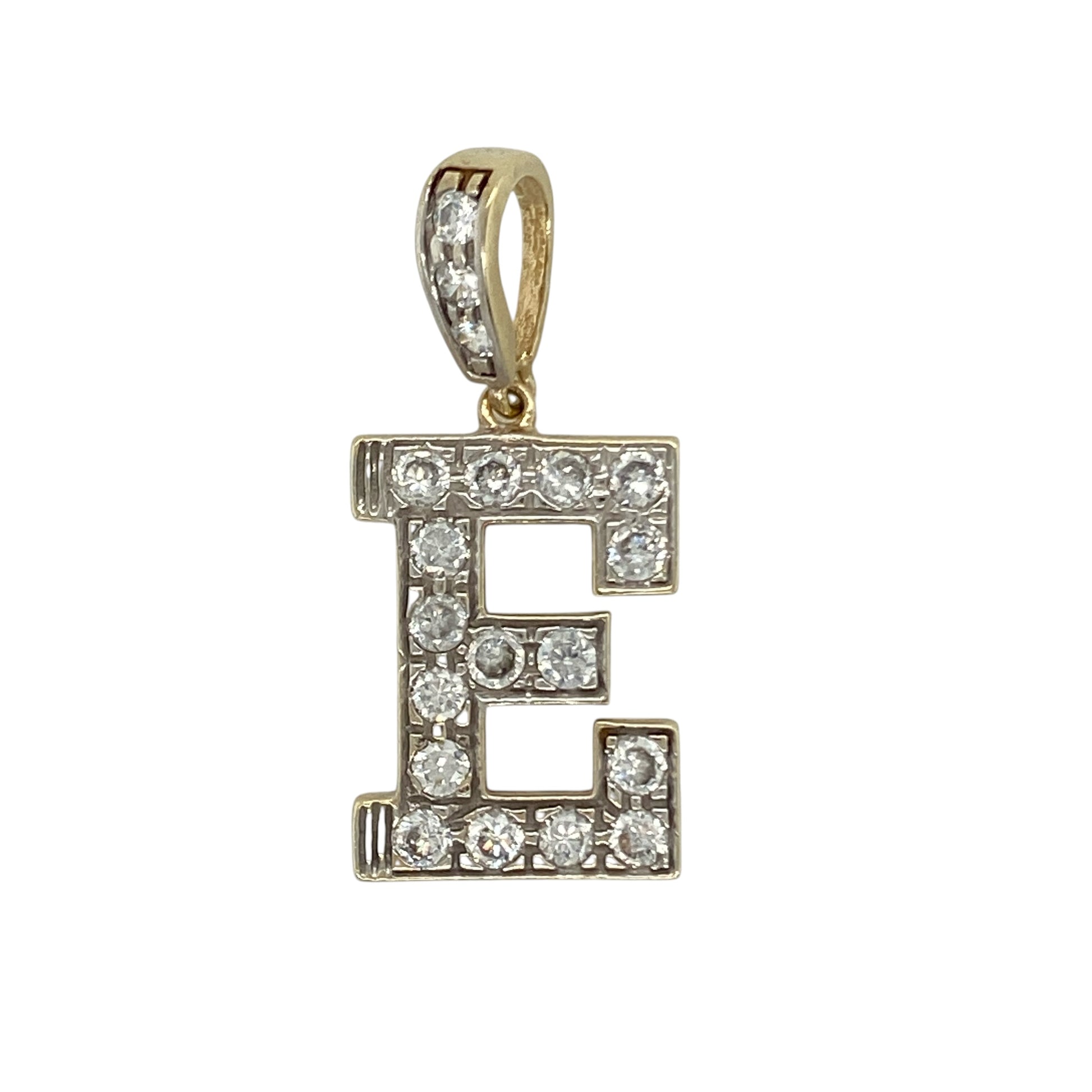 9ct Gold & Cubic Zirconia Set Large Initial 'E' Pendant