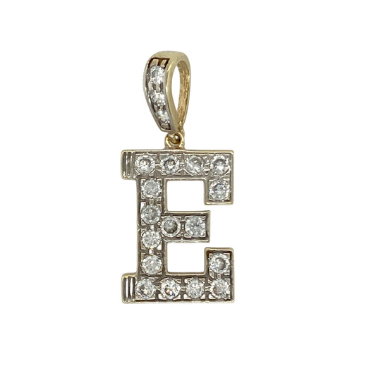 9ct Gold & Cubic Zirconia Set Large Initial 'E' Pendant