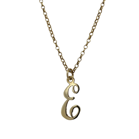 9ct Gold Initial 'E' 16" Necklace