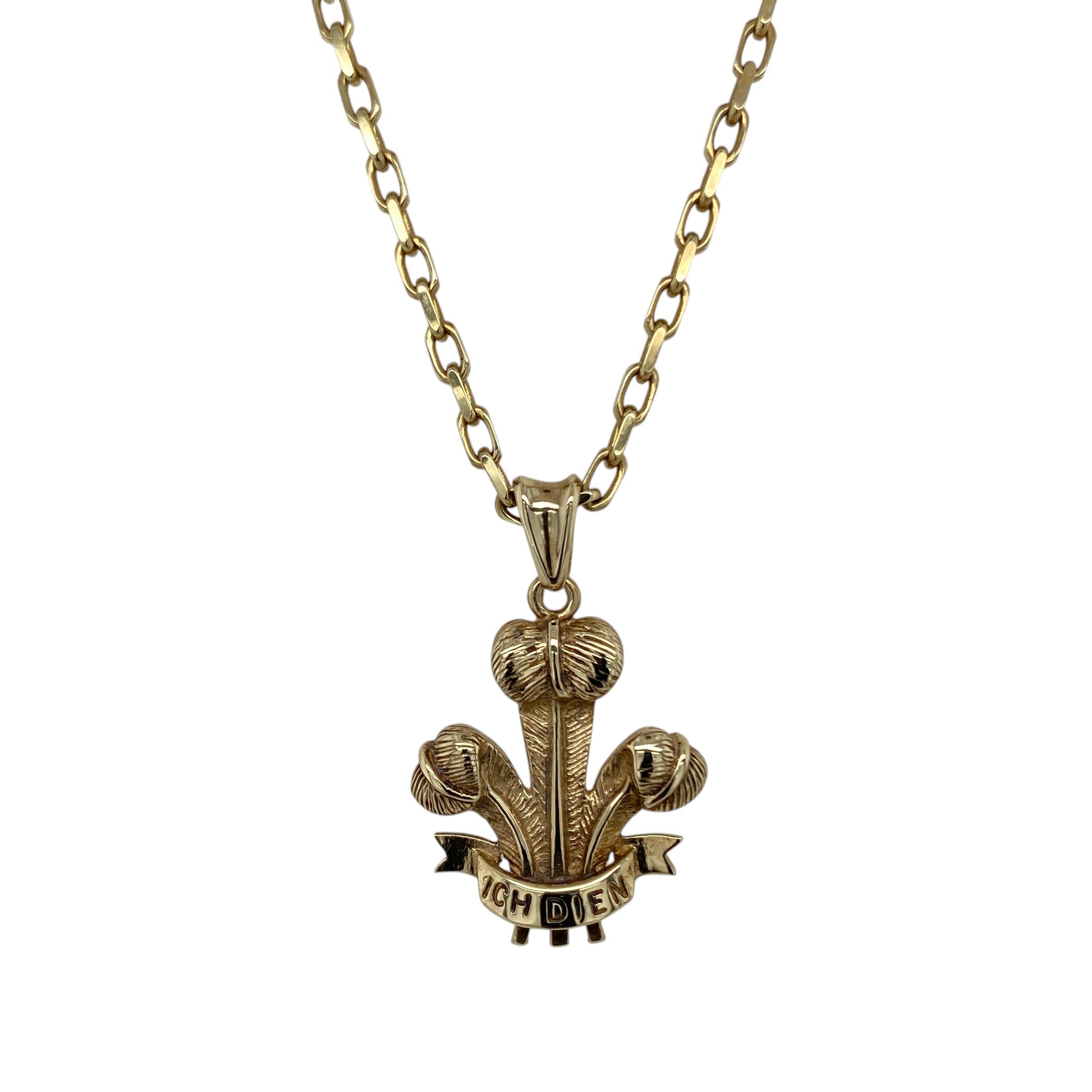 9ct Gold Welsh Three Feathers 18" Necklace