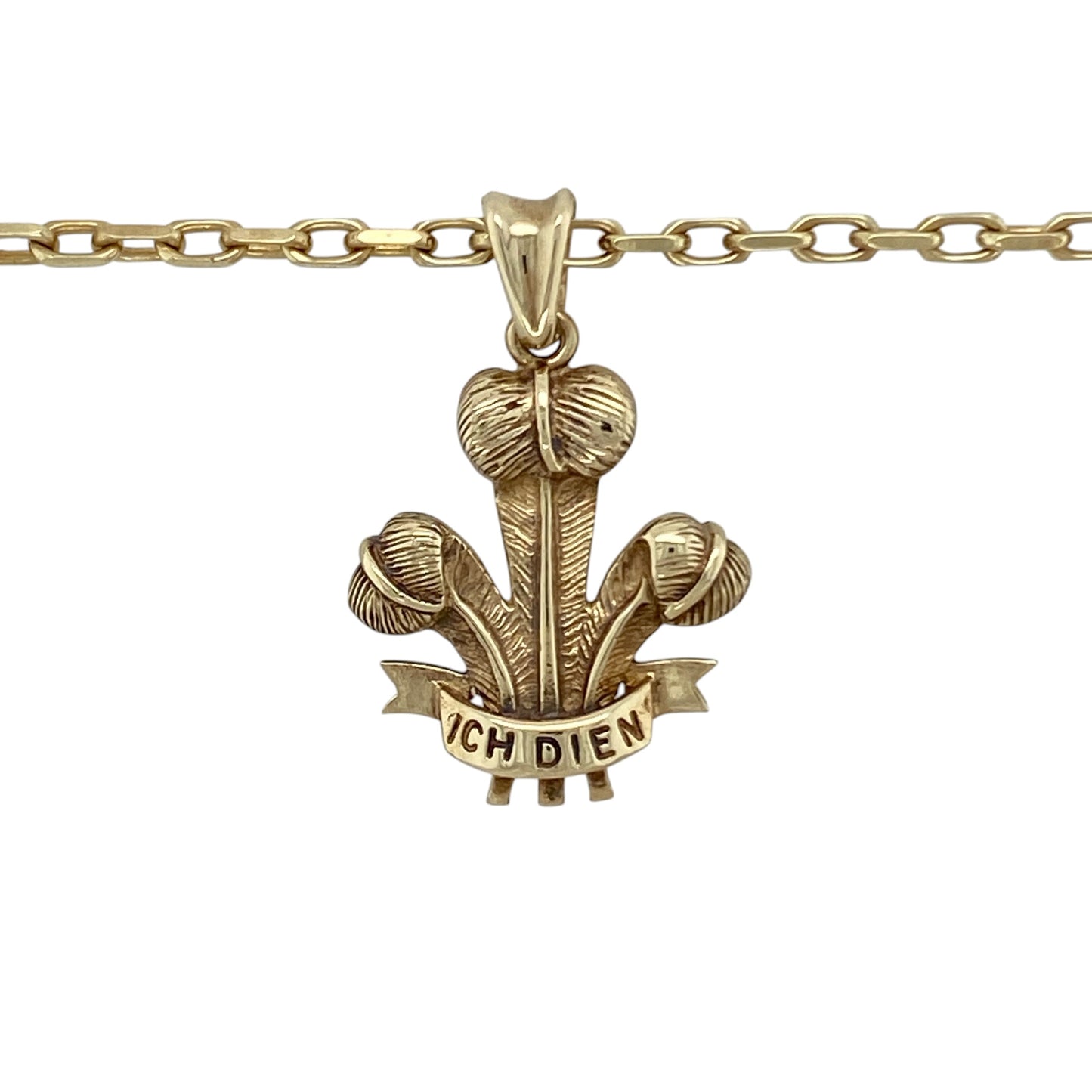 Celebrate heritage and timeless style with this pre-owned 9ct yellow gold Welsh Three Feathers pendant on a faceted belcher chain necklace—an eye-catching and meaningful piece with classic appeal.

Design: The necklace features a detailed Prince of Wales’s feathers pendant measuring approximately 3.1cm in length including the bail, showcasing the iconic motif with refined craftsmanship.