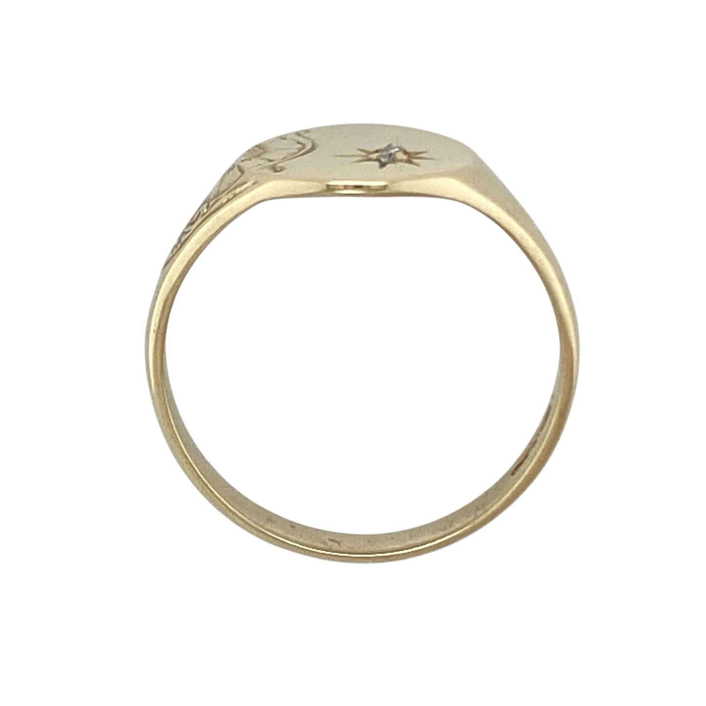 9ct Gold & Diamond Set Patterned Oval Signet Ring
