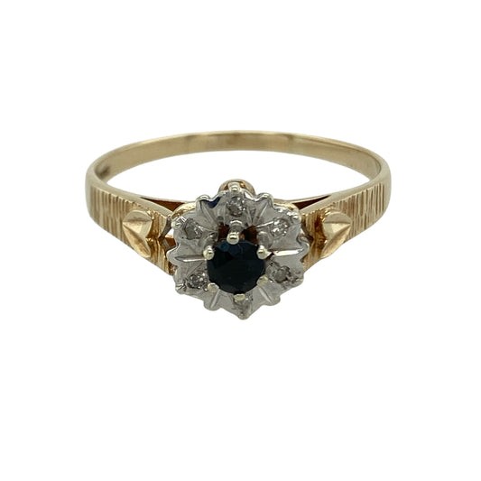 9ct Gold Diamond & Sapphire Set Cluster Ring